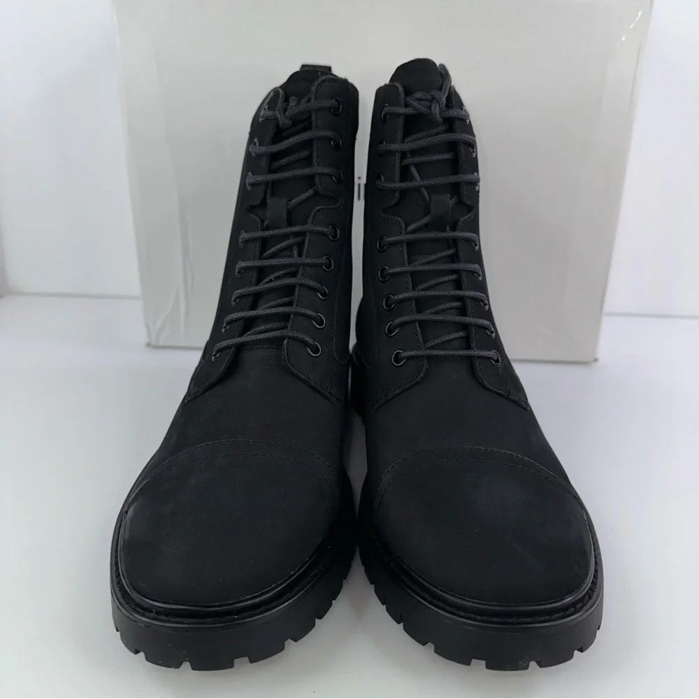 CALVIN KLEIN Mens Black Pull Tab Lorenzo Round Toe Block Heel Leather Boots
